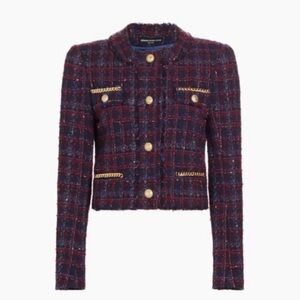 Generation Love Kristen Tweed Cropped Jacket Navy & Merlot Plaid Size XS NWOT